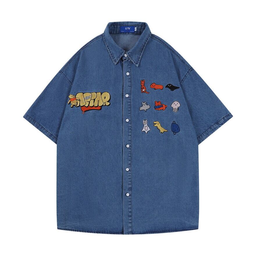 サブカル 服 地雷系 通販 アメカジ 半袖 ポロシャツ ヴィンテージ 古着風 レトロ カレッジスタイル カップルコーデ 春夏服