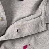 RALPH LAUREN ラルフローレン SKINNY FIT ワンポイント 鹿の子 半袖 ポロシャツ M/グレー レディース