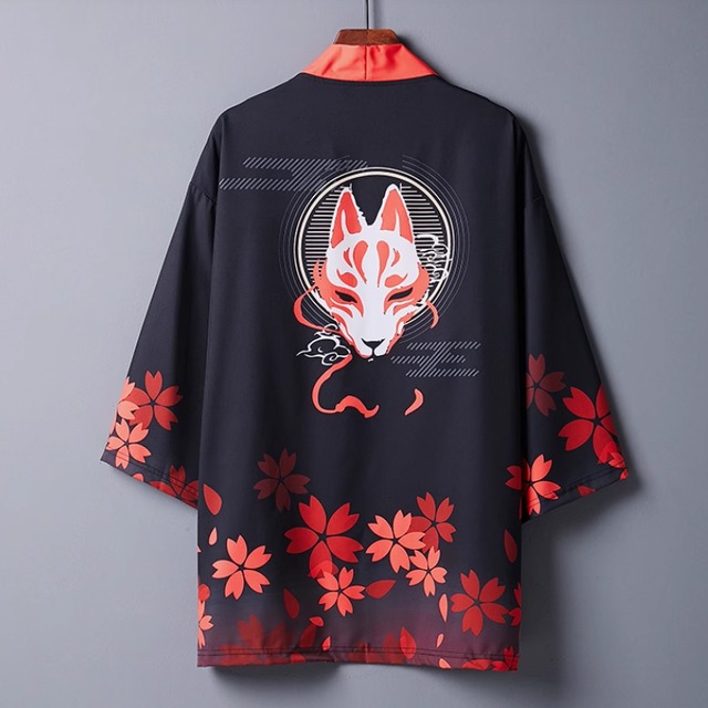 着物 和服 和風 半被 上着 羽織 前開き 7分袖 襟なし ワイド オーバーサイズ おしゃれ かっこいい レトロ アジアン こなれ感 ラフ ルーズ 個性的 クール モダン 主役級 存在感 抜け感 ベーシック アクティブ ワイルド 花柄 フラワー アニマル柄 キツネ 白狐 桜 お出かけ アウトドア イベント 休日 お花見 お祭り ダンス 舞台 演劇 衣装 おみこし 花火大会 学園祭 コスプレ パフォーマンス 重ね着 コーデ 体型カバー トレンド インスタ映え 大きいサイズ ビッグ ゆったり フリーサイズ