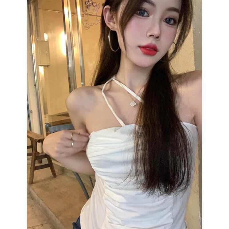 プリーツホルターサマーショートブラックトップス 夏物 ガールズファッション22279944015