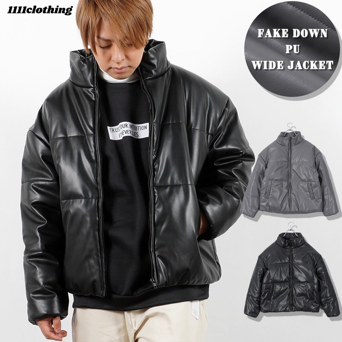 90s　羊革　モード　ブラック　ビッグサイズ　中綿レザージャケット　Mサイズ