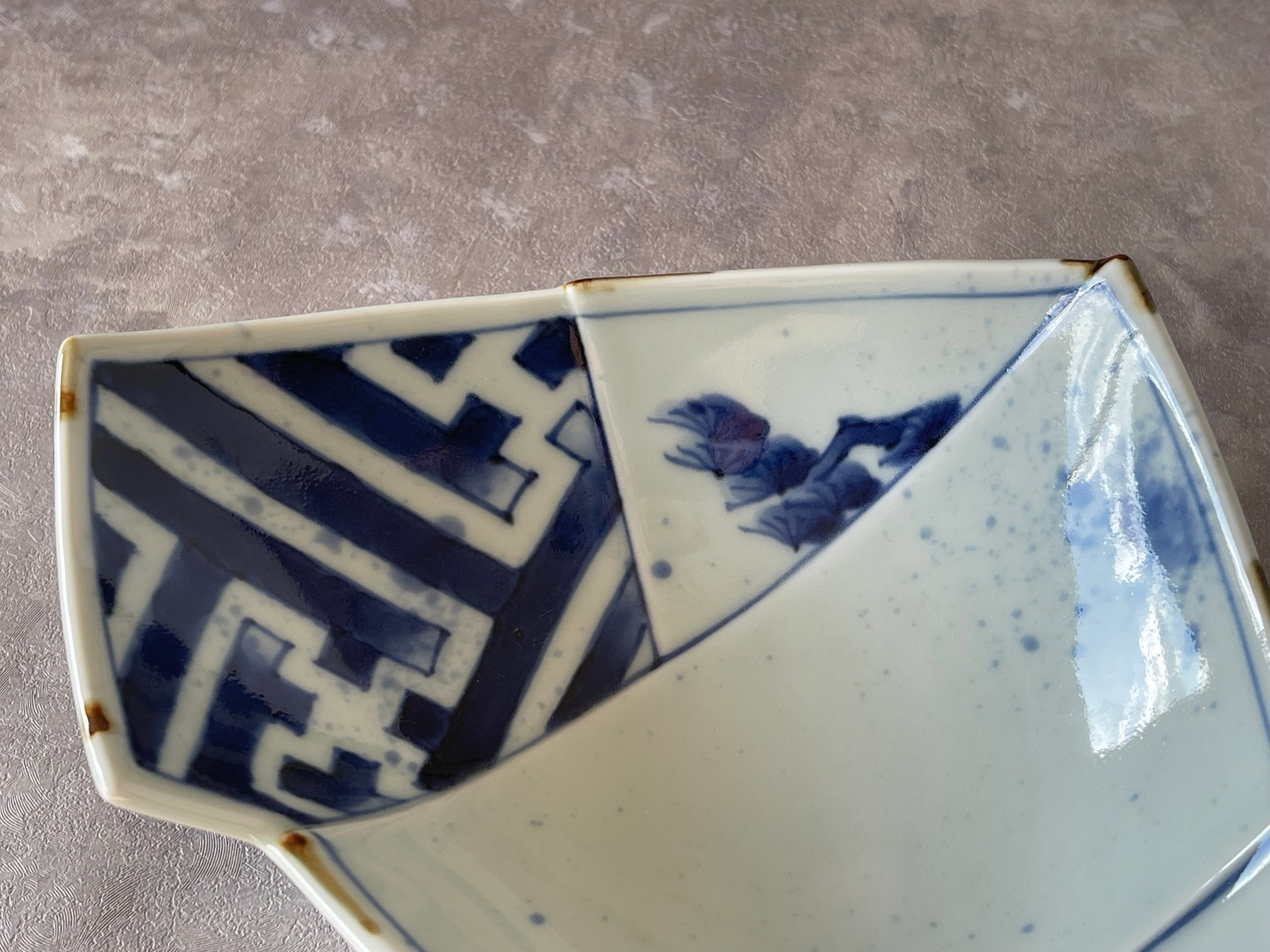 有田焼 福泉窯 染付地紋松絵結び向付皿 | FUCHIGAMI TOJIKI