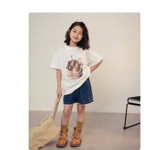 夏キノコ柄レース裾デニムショートパンツ