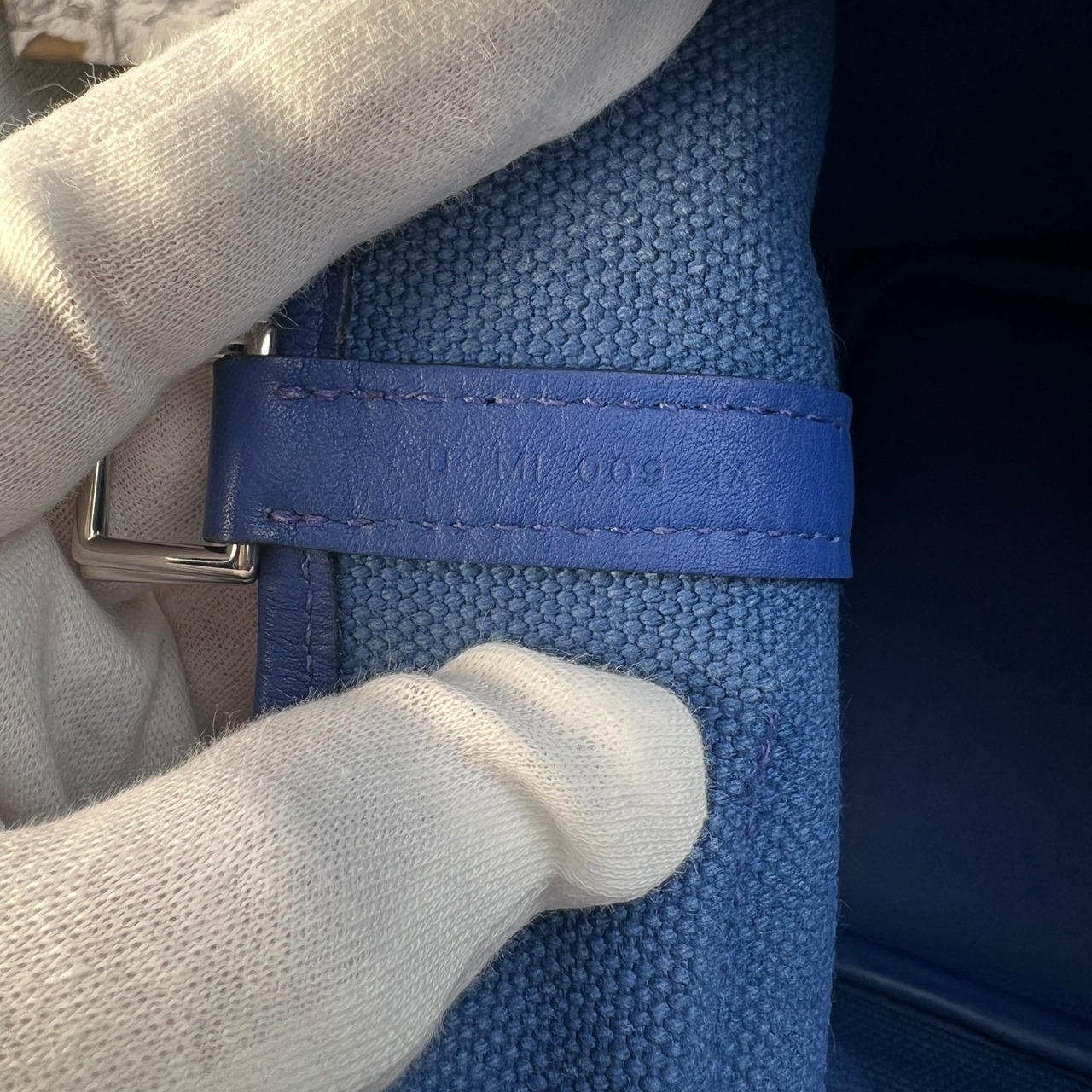 【最終処分SALE】HERMES エルメス ピコタン  刻印U キャンバス ハンドバッグ ブルー A-10011