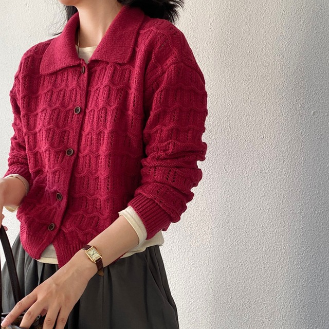 collared button-front cardigan　J00063