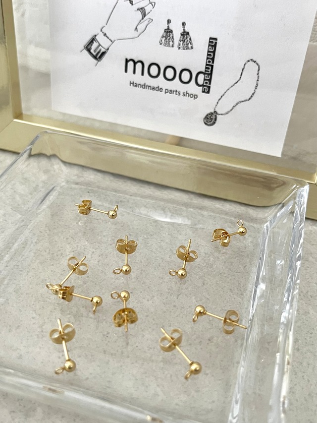 【5ペア】3mm丸玉ステンレス製ゴールドポストピアス/パーツ/サークル