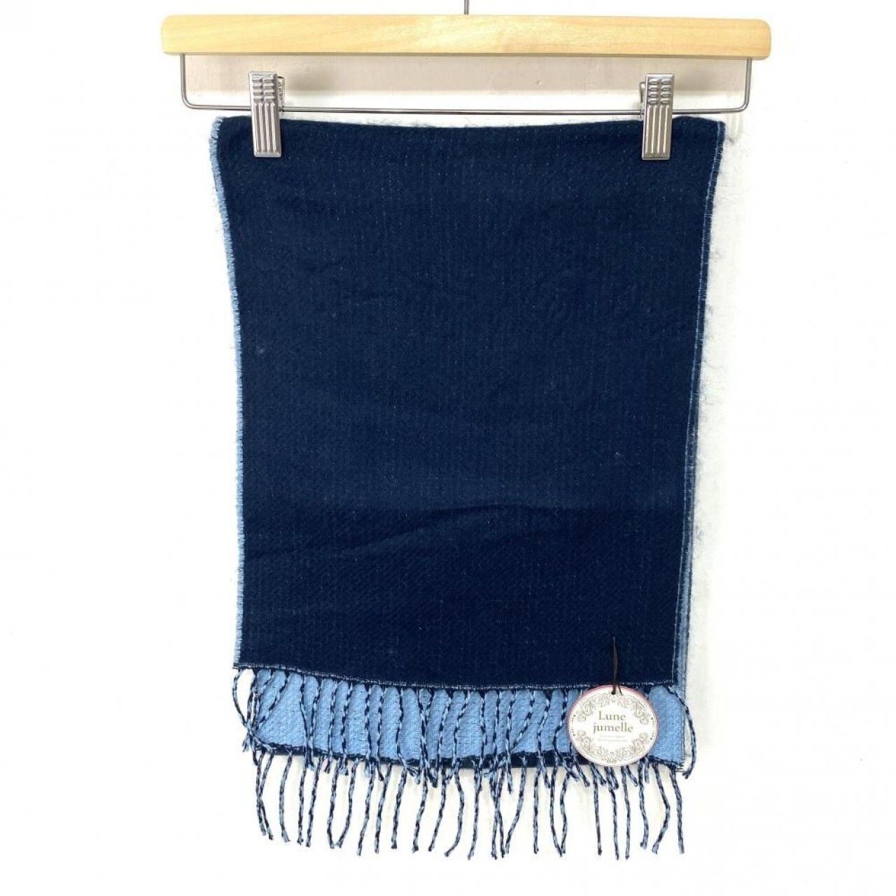 Lune jumelle 配色マフラー ネイビー×ブルー アクリル100% 約165×30cm レディース