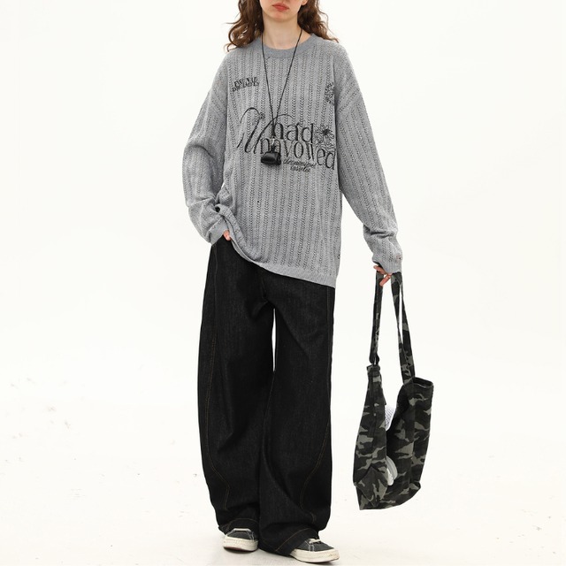 logo mesh line knit　ロゴメッシュラインニット　J1283