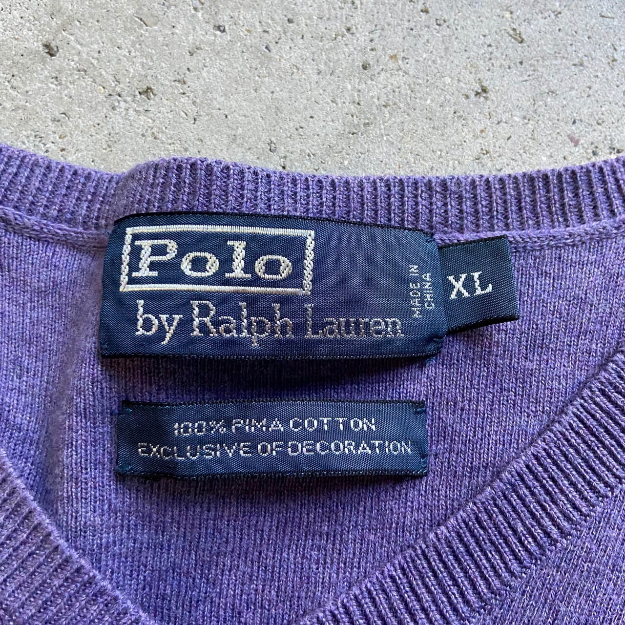ポロバイラルフローレン Vネック ピマコットンニットベスト メンズXL 古着 Polo by Ralph Lauren 薄手 ラベンダー くすみパープル 薄紫色【ニットセーター】【SS2201-50】 | cave 古着屋【公式】古着通販サイト