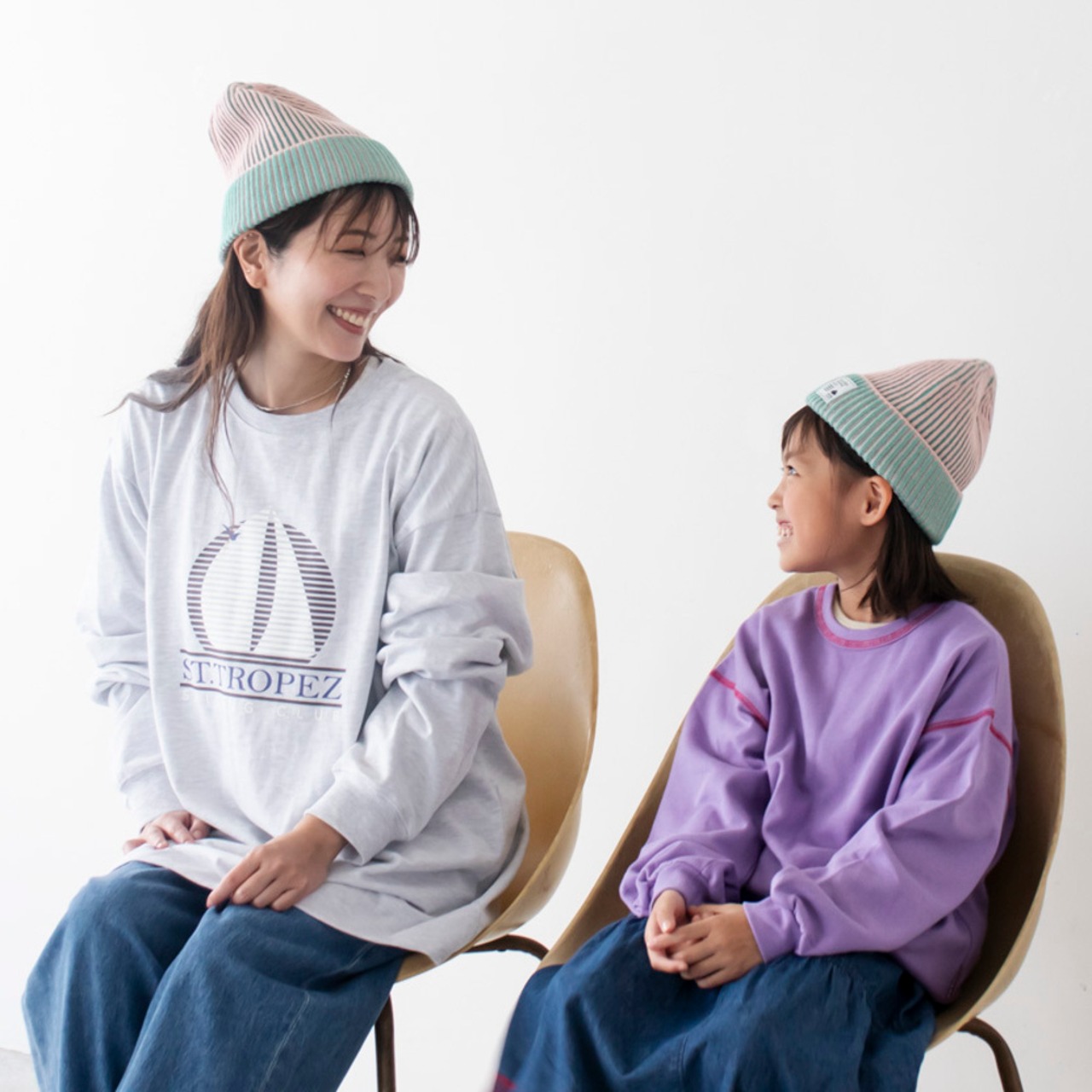 ニットキャップ【ストライプグリーン】52cm 全3色 推奨年齢3歳〜7歳