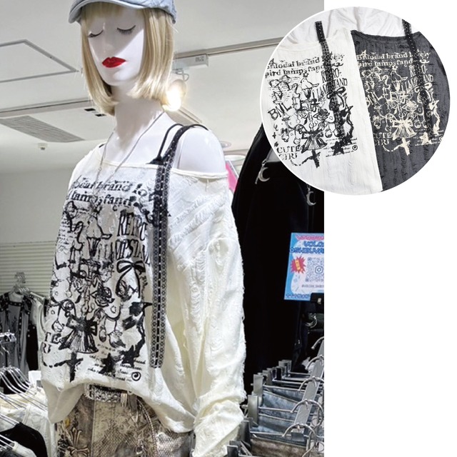 【9/11新着】渋谷店で人気！レーステープワンショル★バードダメージロンT