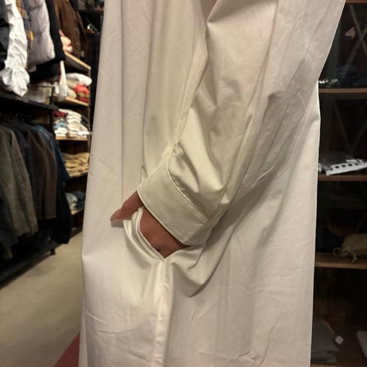 ICHI Cotton Pintuck Shirt Dress in White and White, Women's, Long Sleeve, Open Front, Perfect for Layering