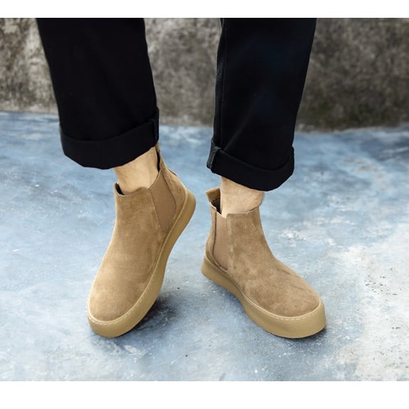 予約販売】ブーツ メンズ スエード ベージュ 靴 サイドゴア ハイカット