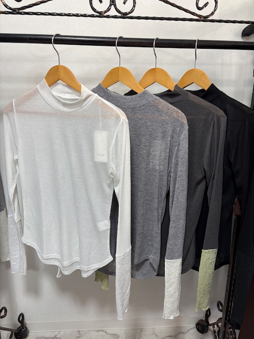 le vent souffle 袖レース　シアーハイネックトップス　C016