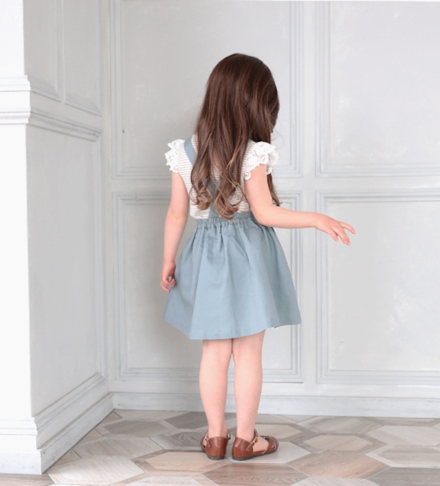 Gather pocket suspenders skirt<Blue>