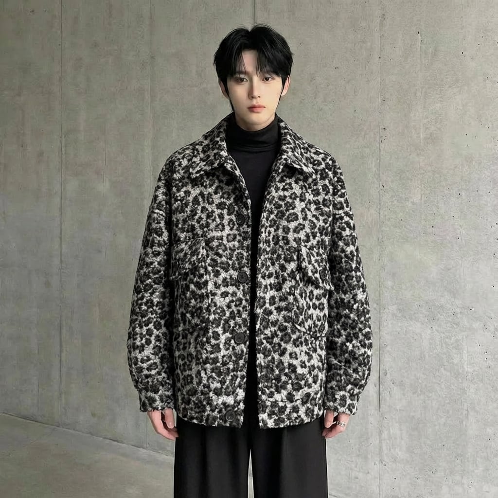 ルーズシルエット ヒョウ柄プラッシュワークジャケット D11370