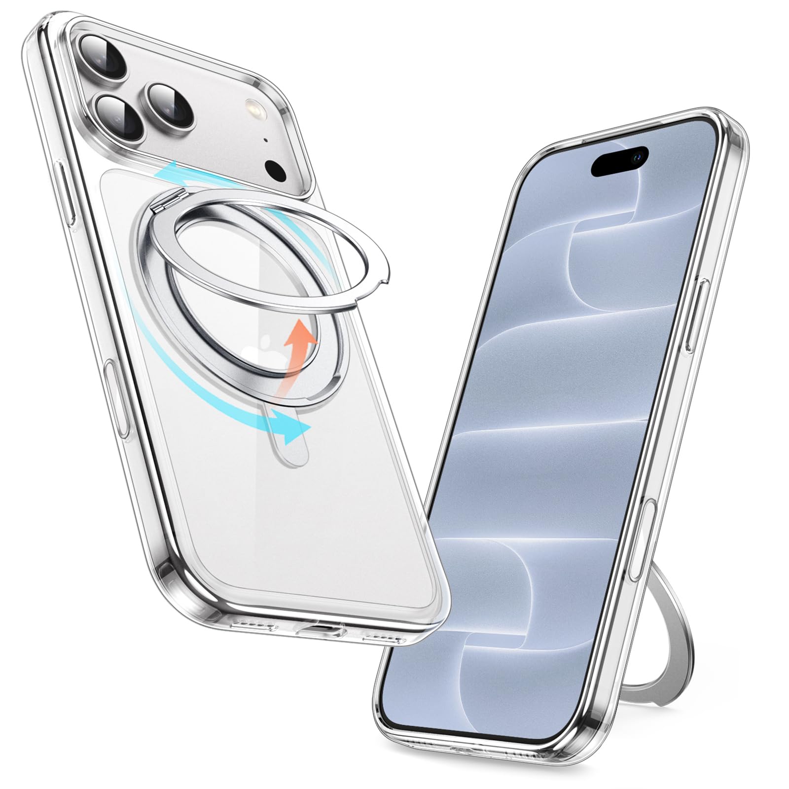 JETech iPhone 18 Pro用 360度回転リングスタンドケース (クリア)
