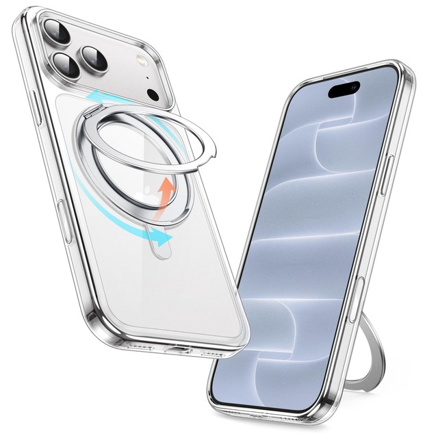 JETech iPhone 18 Pro用 360度回転リングスタンドケース (クリア)