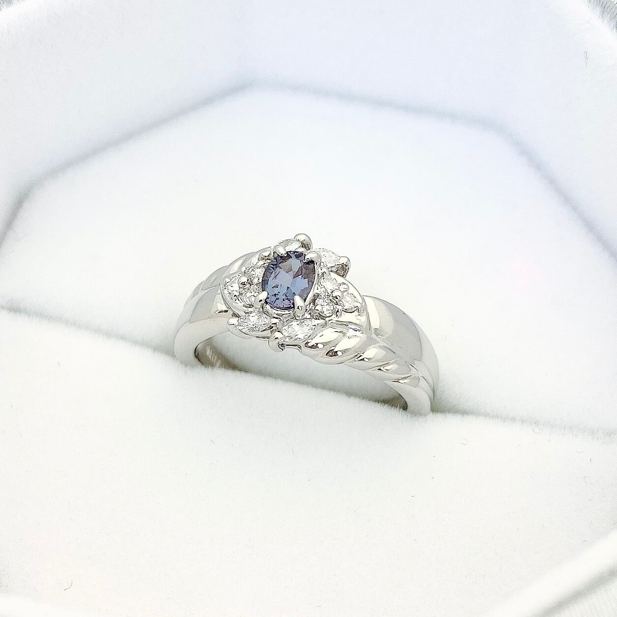 PT900 天然アレキサンドライト 0.19ct 天然ダイヤモンド 0.13ct