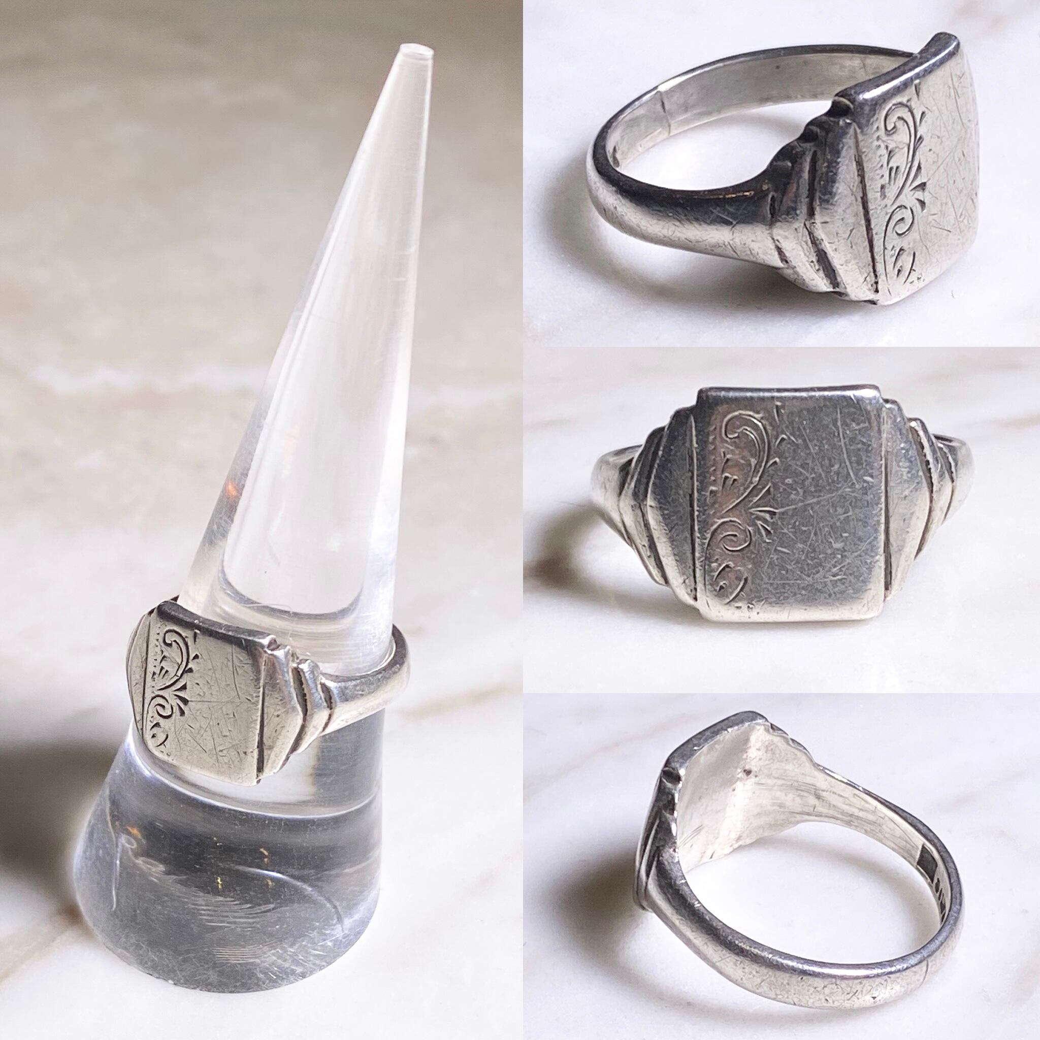 vintage silver square signet ring | NOIR ONLINE