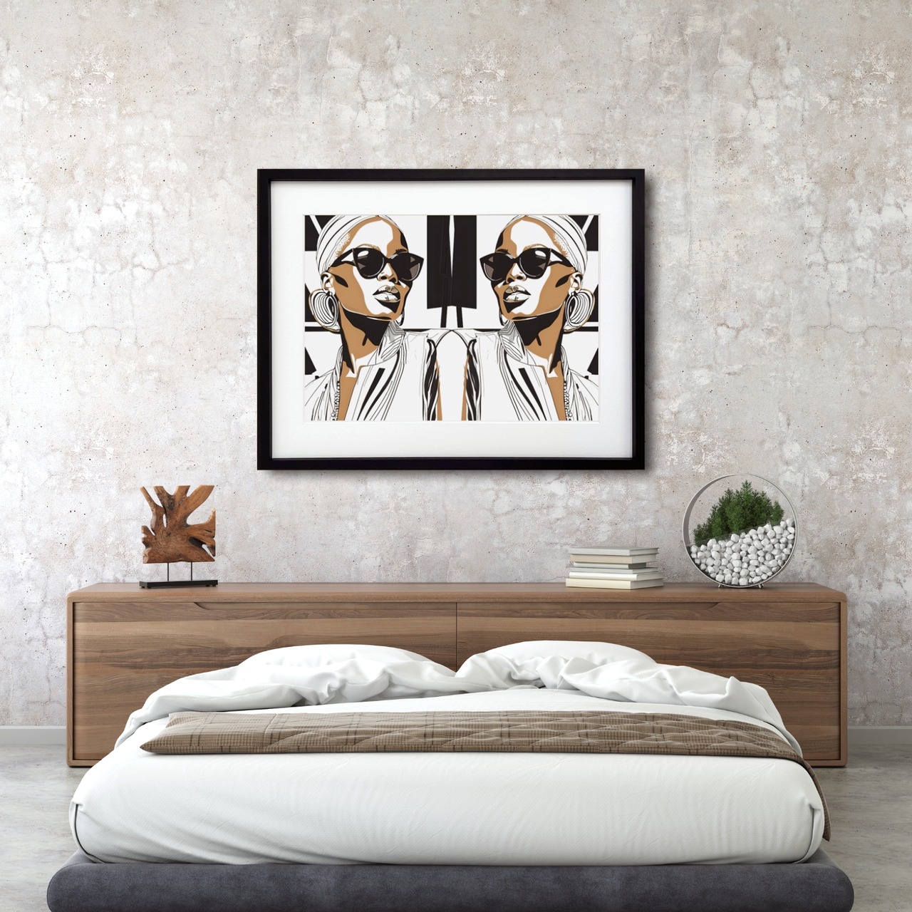 Mirror Muse｜モノクロとブラウンが織りなす静かな美のアートポスター｜自分を映すように空間を整えるモードインテリアA3ポスター