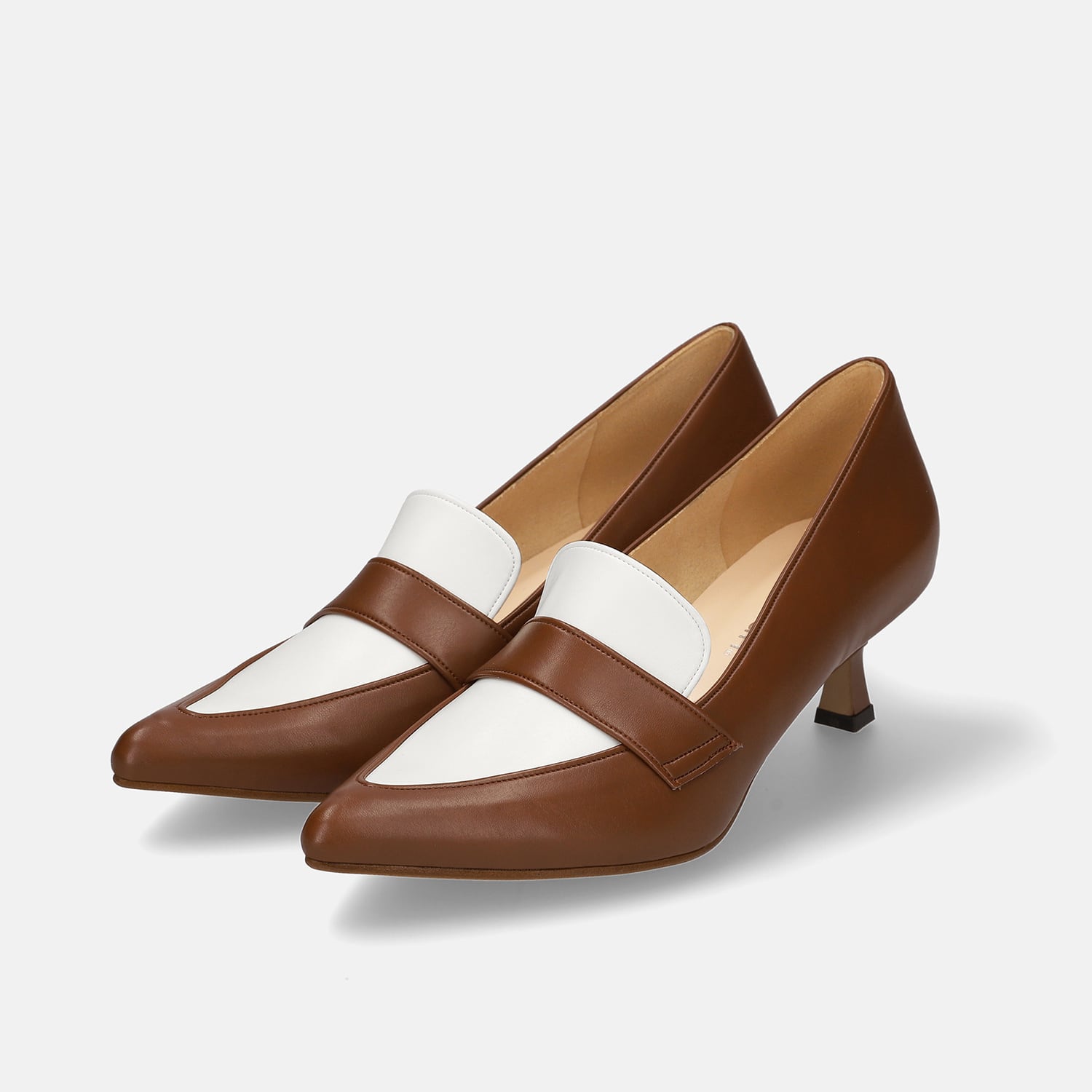 OT3594】ポインテッドトゥ ローファーパンプス ：ブラウン/C 24.0cm