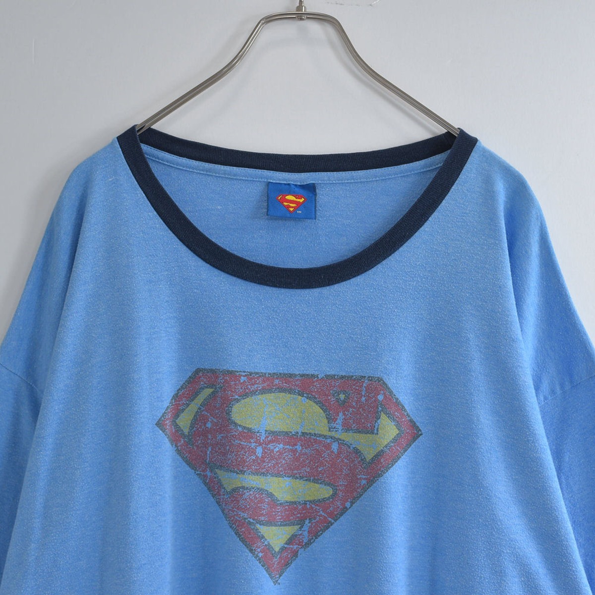 70s USA製 ■ スーパーマン ロゴ プリント 半袖 Tシャツ ( L 小さめ メンズ S レディース M 程) 古着 70年代 ビンテージ ラッセル 黒タグ