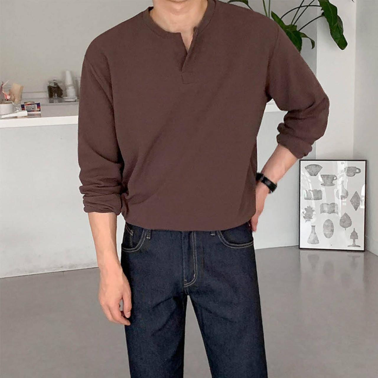 ヘンリーネックロングTシャツ　MT0080060