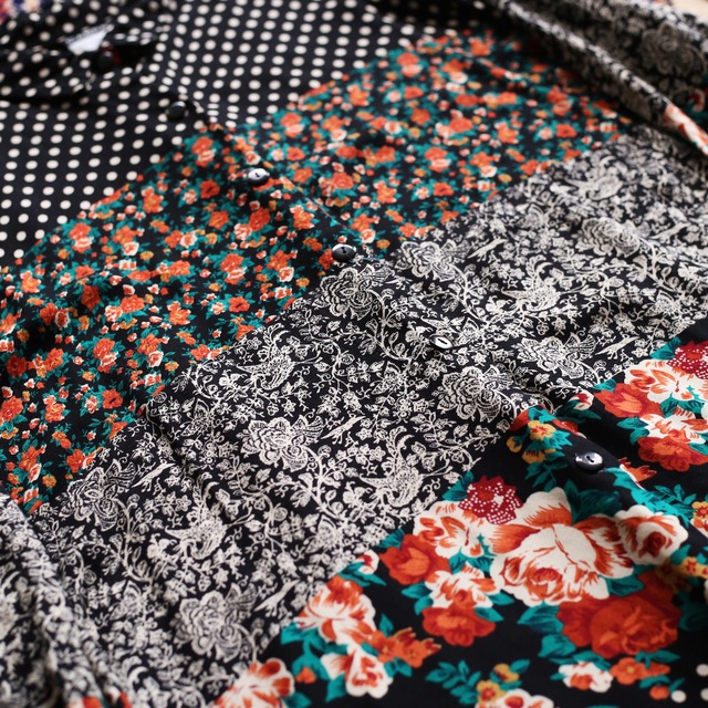 flower and dot crazy pattern l/s rayon shirt