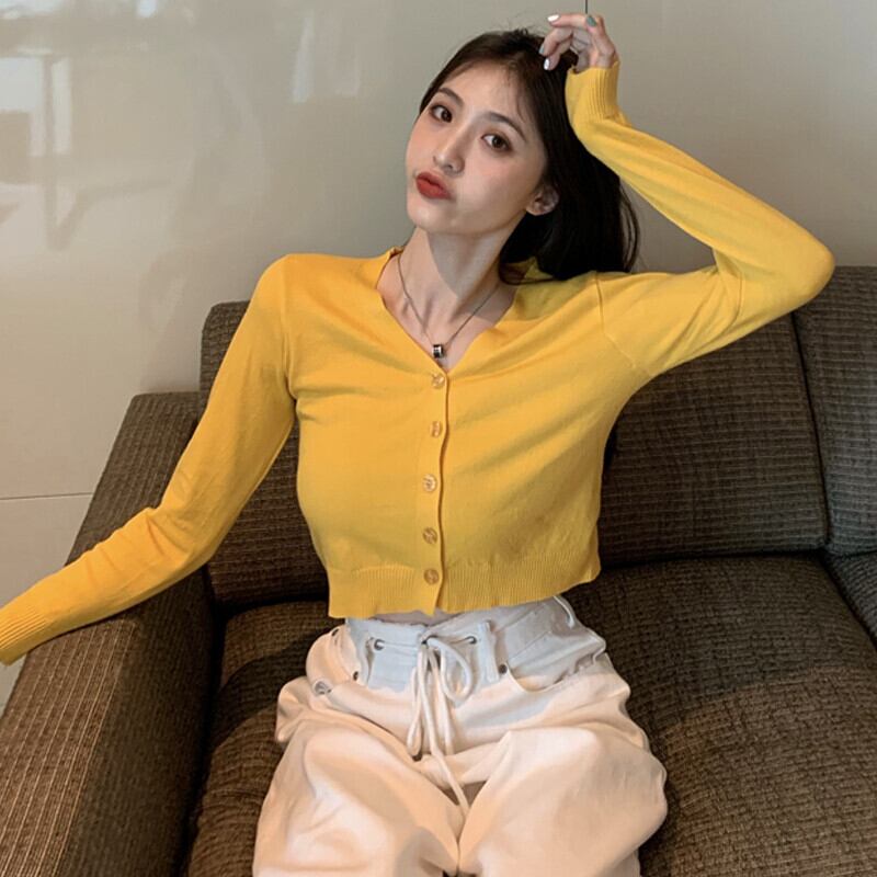 ニット オータムスタイルショートソリッド カラージャケット カジュアルカーディガン 大人ガーリー スウィート キュート 秋物 ソリッドカラー ガールズファッション94700805896