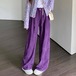 パンツ ロング丈 ワイド ストレート パープル 紫 ハイウエスト 脚長効果 美脚効果 細見え 秋冬 カジュアル 韓国ファッション レディース お出かけ