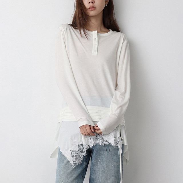 ヘンリーネック アシメデザインカットソー No.6085