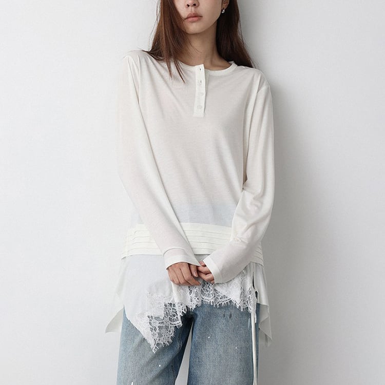 ヘンリーネック アシメデザインカットソー No.6085