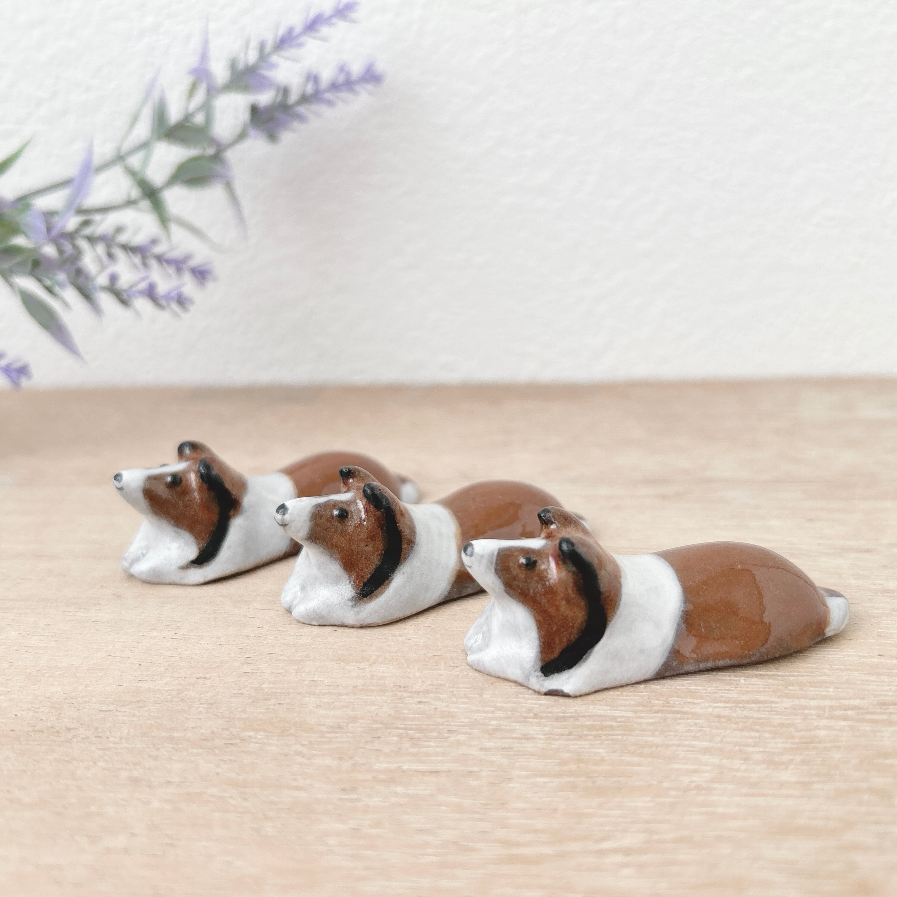 シェルティの箸置きセーブル(顔濃い茶色)3個セット | 陶器のことり