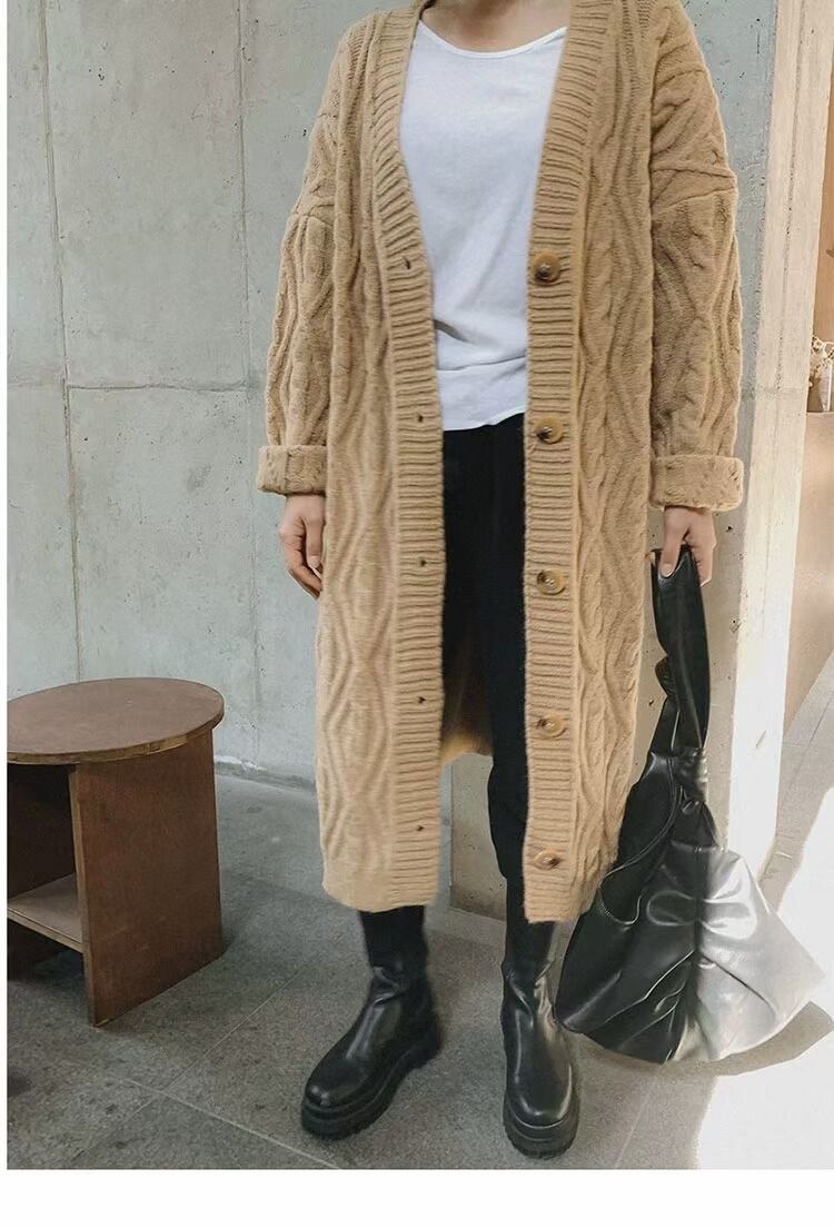 ケーブル編み ロングカーディガン　AJ1079-889