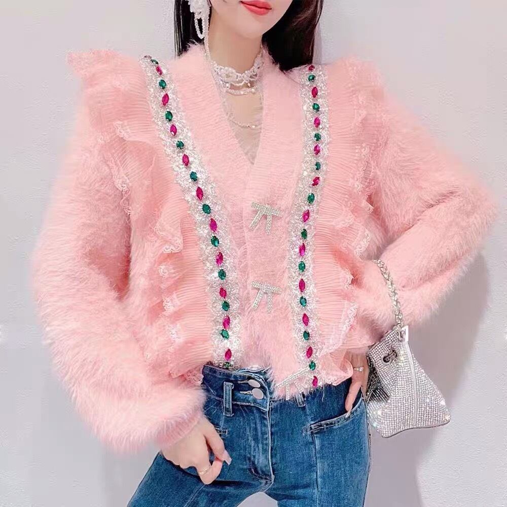 【中古】ヒステリックグラマー　フリルカーディガン　ピンク　キラキラ　リボン HYSTERIC GLAMOUR - 【中古】ヒステリックグラマー フリルカーディガン
