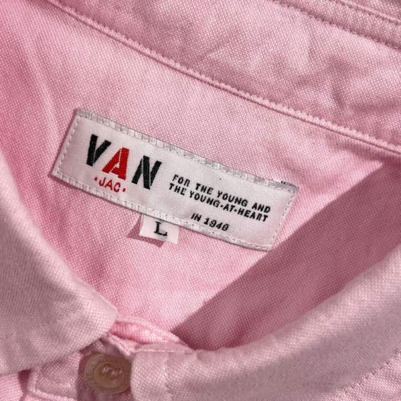 VAN JAC ヴァンヂャケット ワッペン 刺繍 BD ボタンダウン オックスフォード 半袖 シャツ サイズ L /ピンク系 メンズ アイビー トラッド