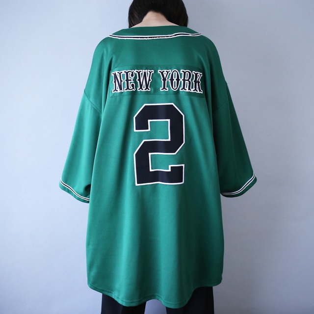 XXL over silhouette 5 numbering deep green baseball shirt