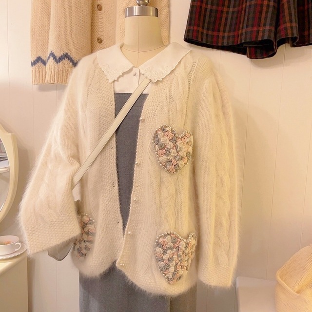 pearl ♡ pocket angora knit cardigan