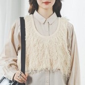 フリンジ ノースリーブ クロップド ベスト 　全3色　 00057