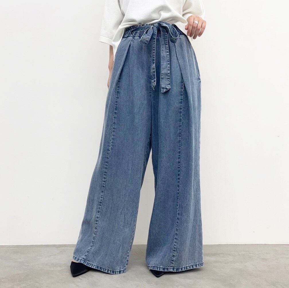 CYNICAL テンセルデニム ワイドパンツ ブルー SALE】CYNICAL(シニカル) テンセルデニムワイドパンツ サイド