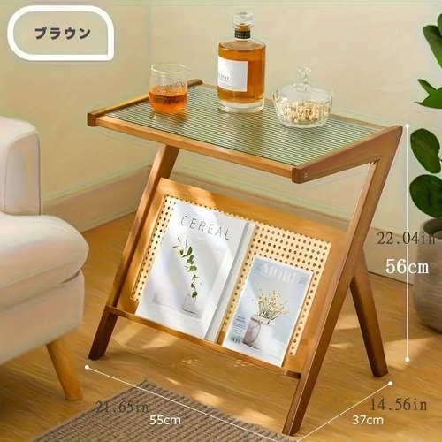 サイドテーブル 竹製 雑誌ラック付き リビングルーム 寝室