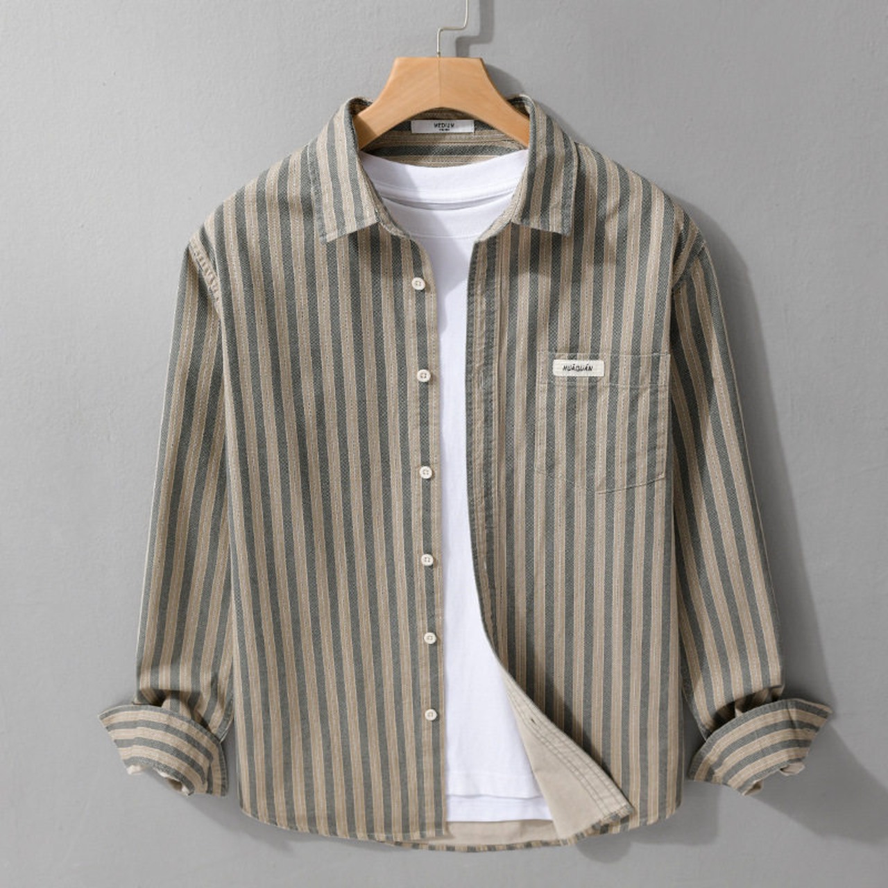 【M-3XL】Vintage Stripe Long Sleeve Shirt / ヴィンテージ ストライプ 長袖 シャツ
