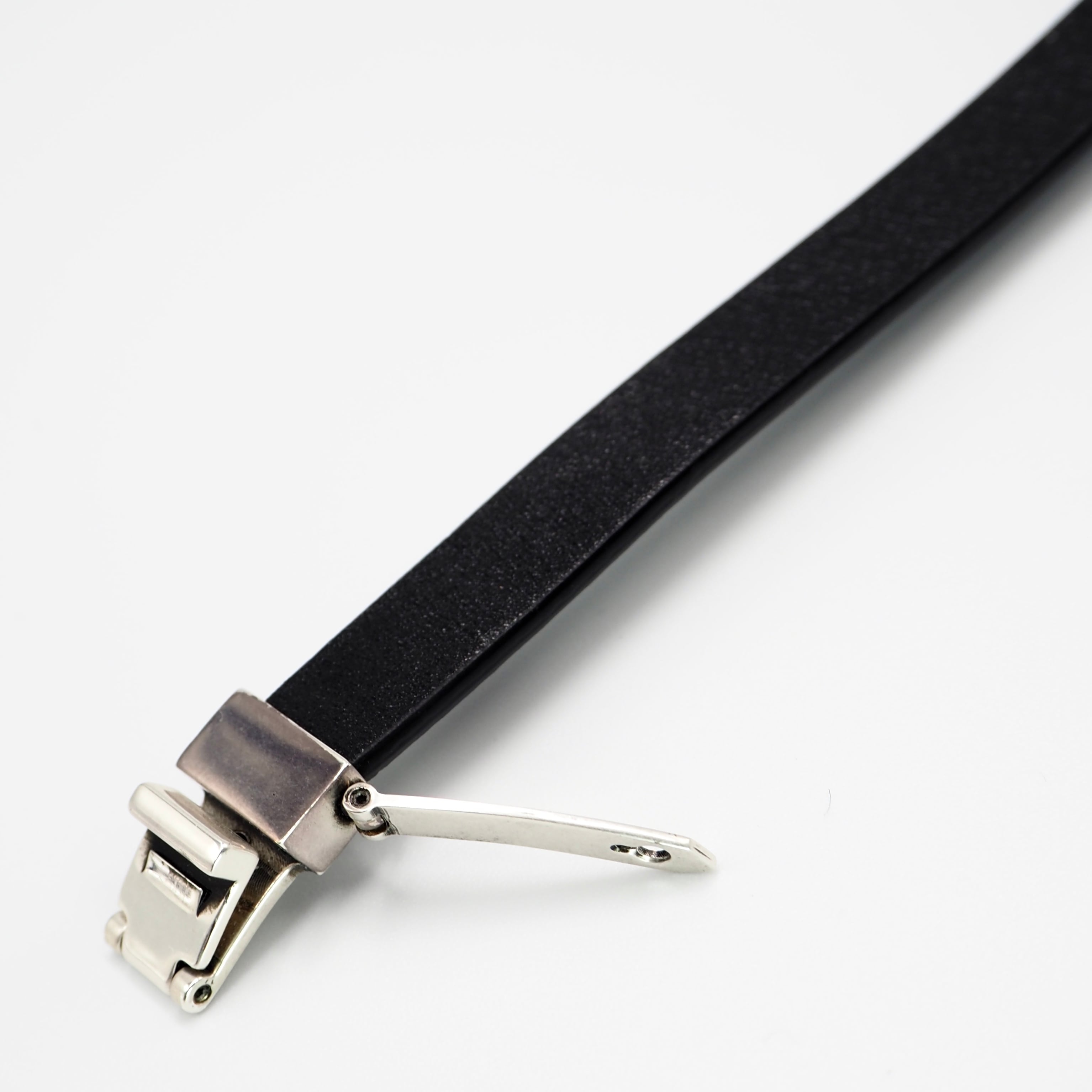 SAINT LAURENT レザーブレスレット シルバー ブラック サンローラン