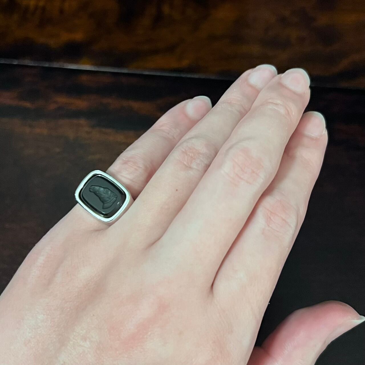 エルメス HERMES HERMES Chevauchée Black Onyx Ring Sterling Silver 52 | エルメス