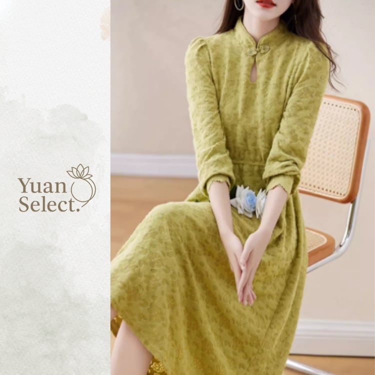 チャイナボタン　ジャカードロングワンピース　YS00121