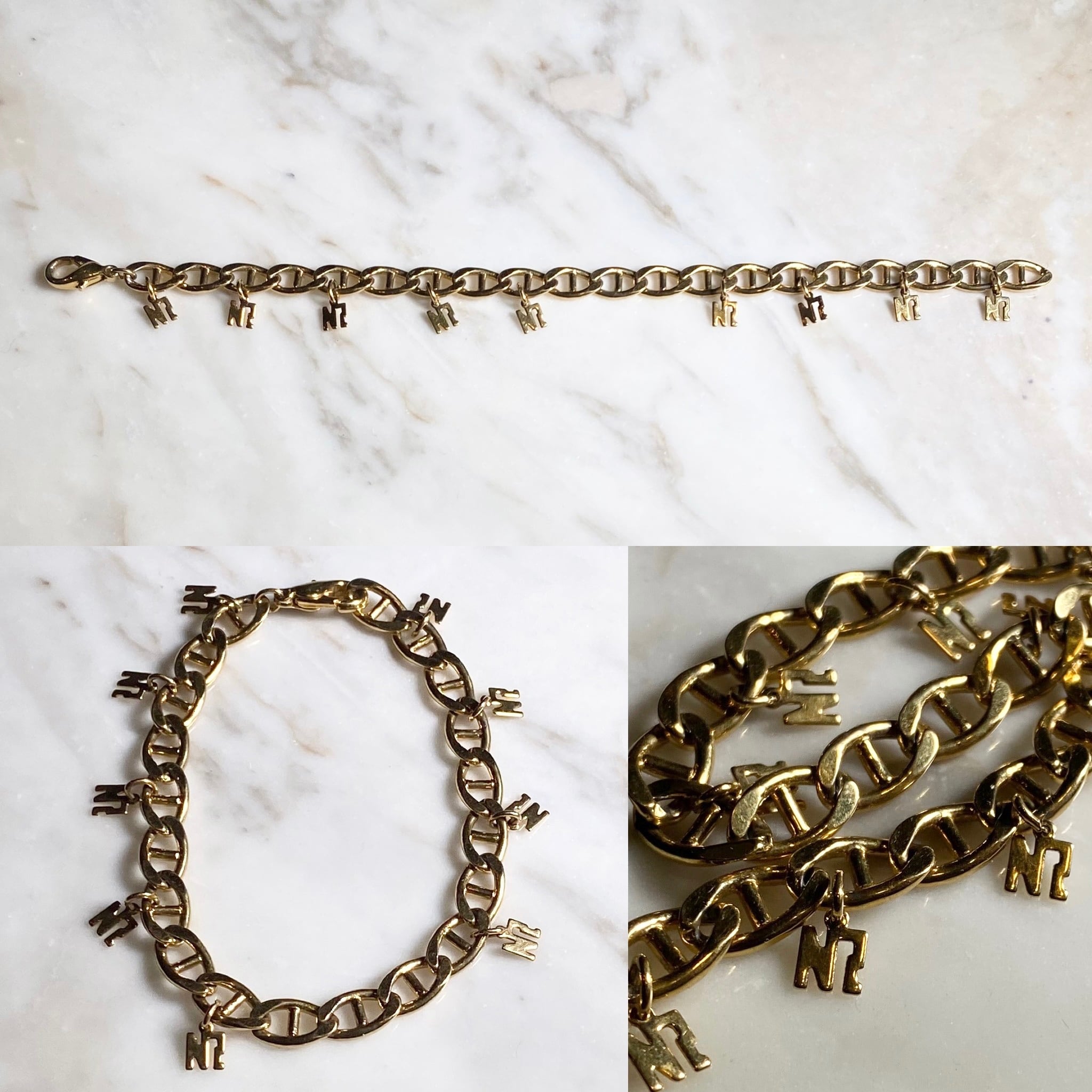 vintage NINA RICCI gold color metal anchor chain bracelet | NOIR 