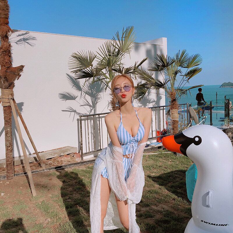 水着 レディース ビキニ タンキニ l フリル ストライプ 編み上げ 上下セット 水着 セパレート おしゃれ キュート 可愛い ボーダー柄 フリル ビ 送料無料】水着 レディース ビキニ タンキニ l フリル ストライプ