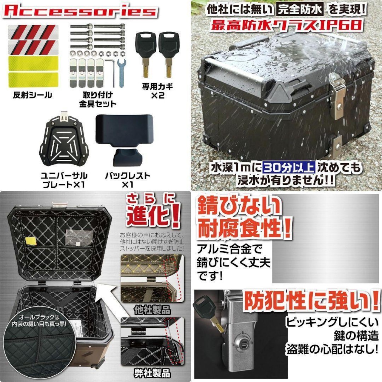 リアボックス 55l バイクリアボックス アルミ製トップケース ガンメタ 