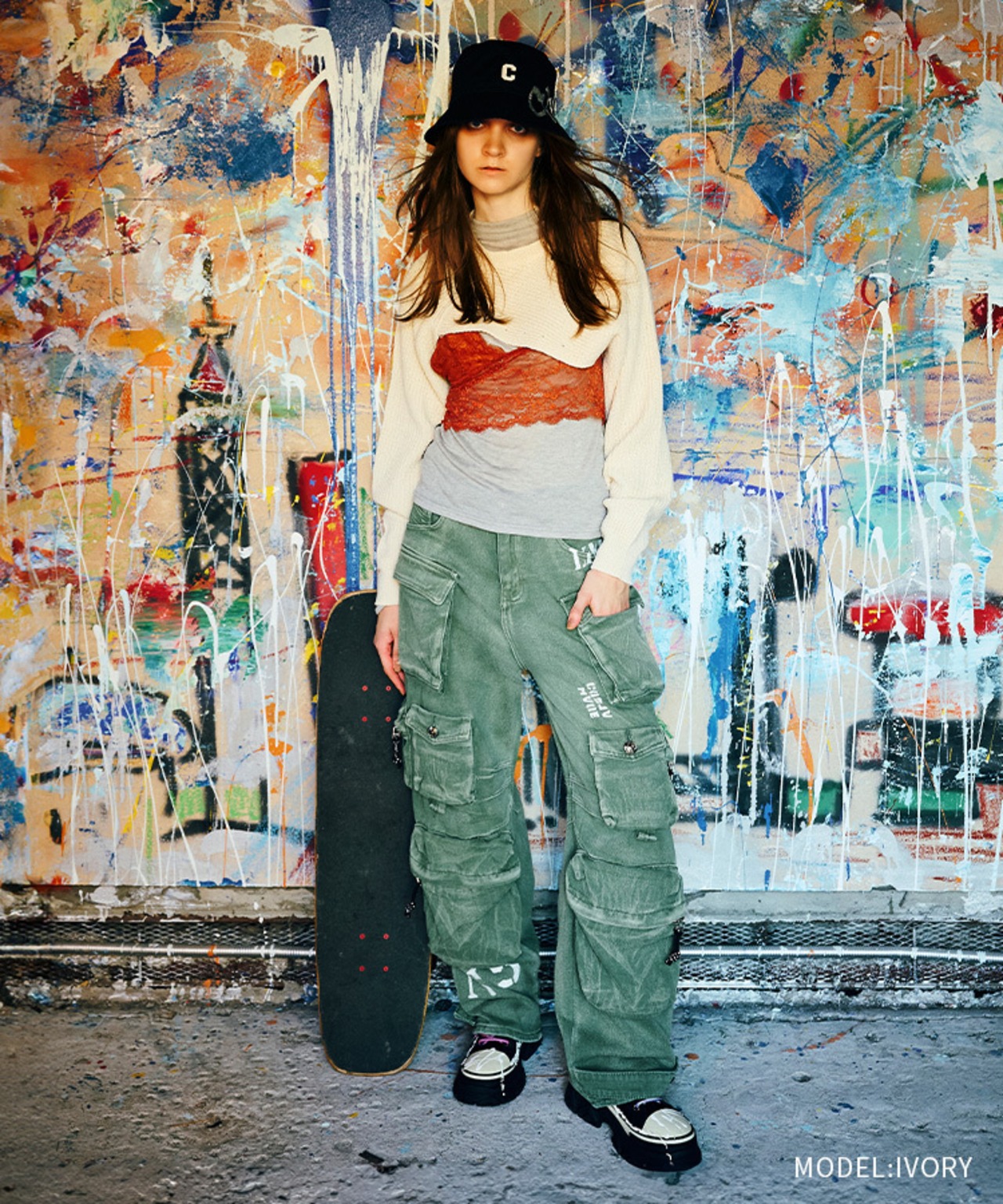 【直営店限定ITEM】クロップドアシメトリーニットTOPS (IVORY) CQ-45099H